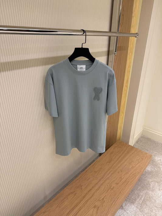 Ami Paris Light Sage Green T-Shirt with Tonal Ami de Coeur Logo