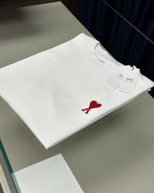 AMI Paris White T-Shirt with Red Ami de Coeur Logo