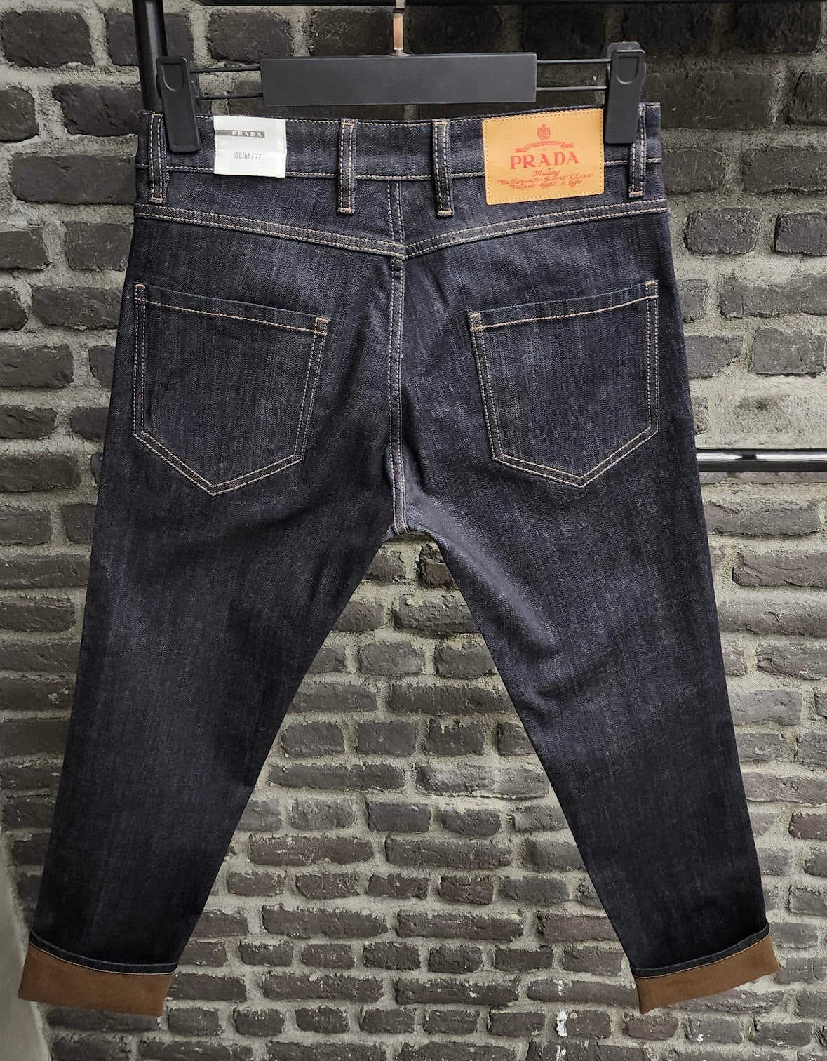 Dark Denim Jeans Prada with Cuffed Hem