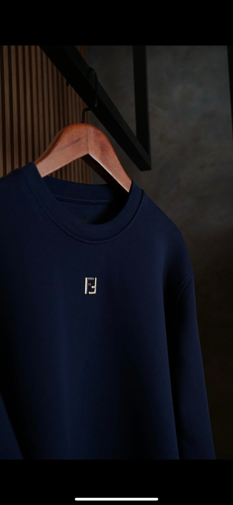 Navy Blue Minimalist Sweatshirt on Wooden Hanger - CBLACK