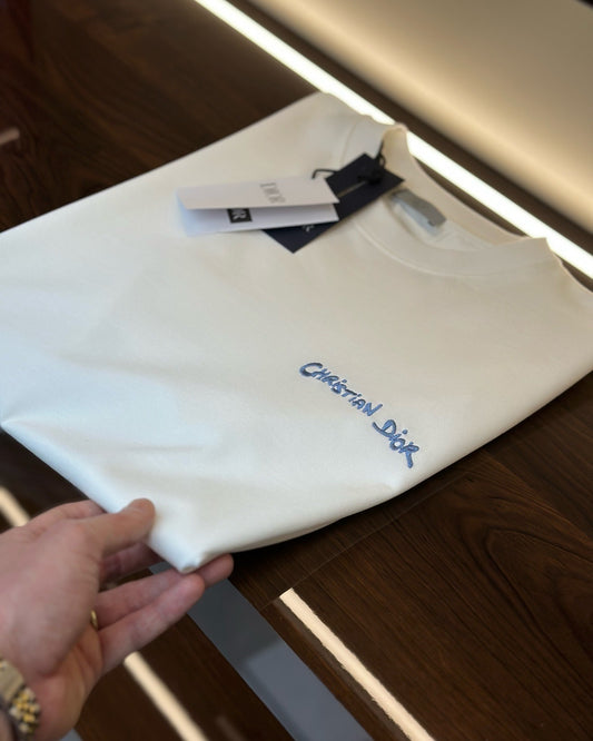 Dior White T-Shirt with “Christian Dior” Embroidery