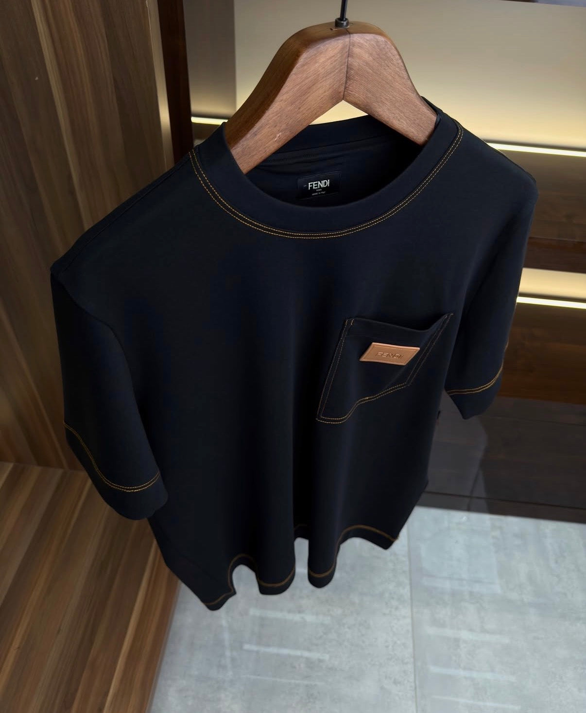 Fendi black Contrast Stitch Pocket T-Shirt – Premium Cotton Crew Neck