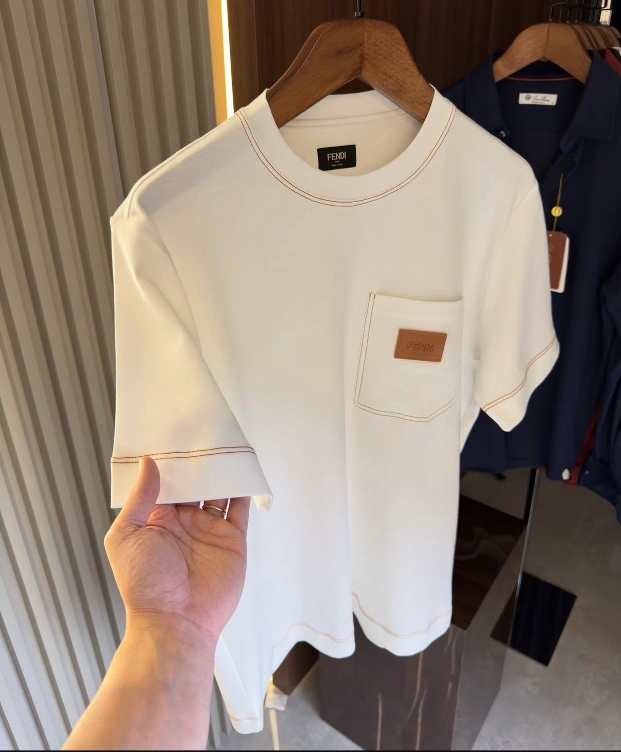 Fendi White Contrast Stitch Pocket T-Shirt – Premium Cotton Crew Neck