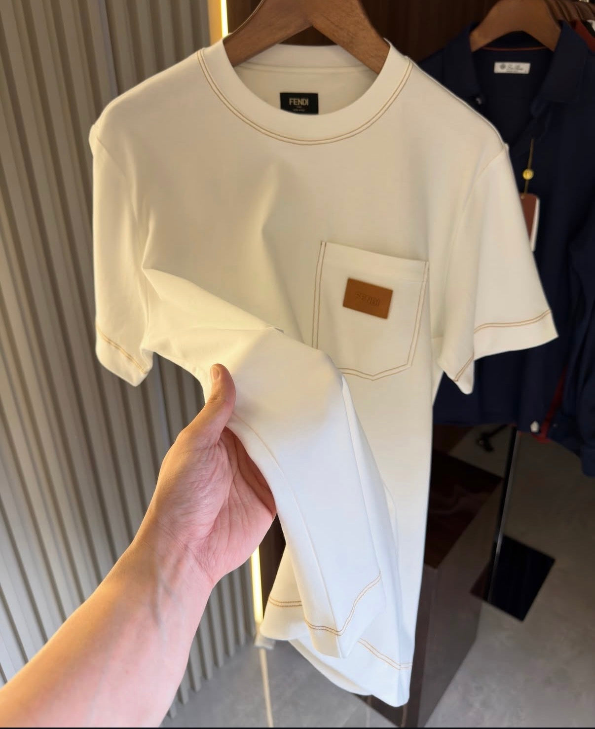 Fendi White Contrast Stitch Pocket T-Shirt – Premium Cotton Crew Neck