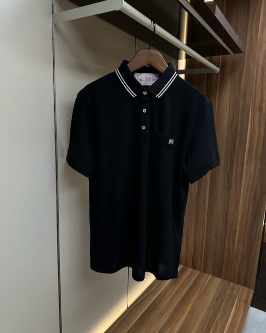 Valentino Black Polo Shirt with Contrast Collar Trim