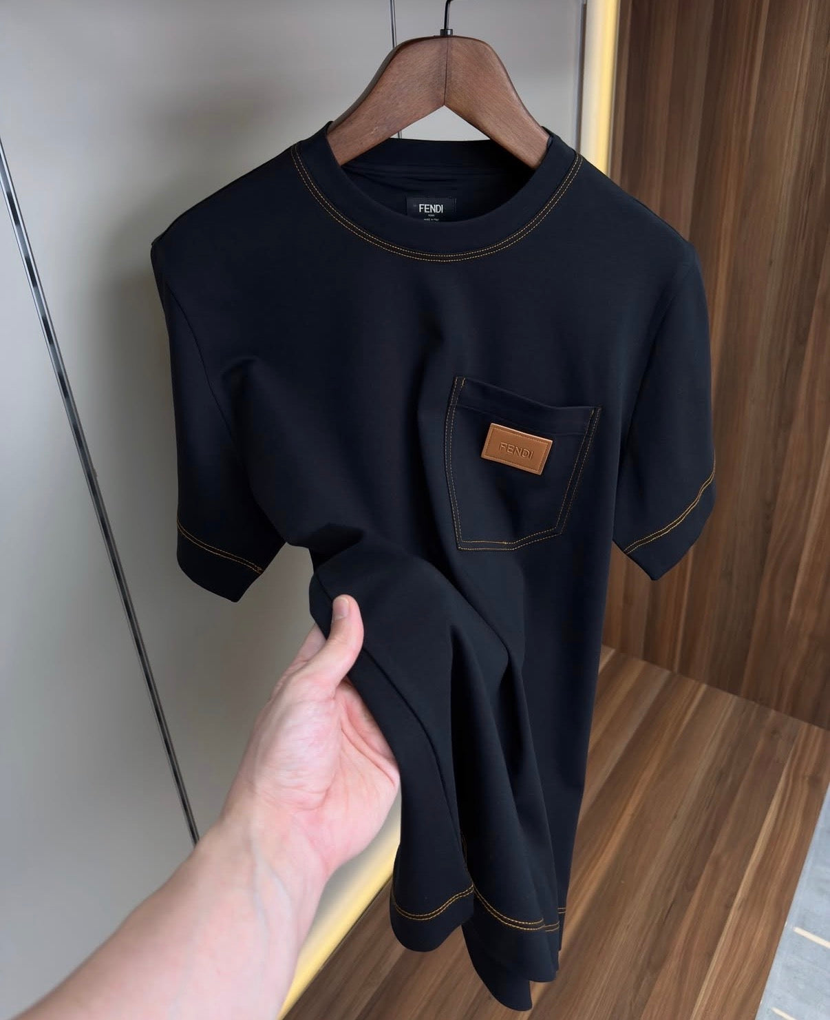 Fendi black Contrast Stitch Pocket T-Shirt – Premium Cotton Crew Neck