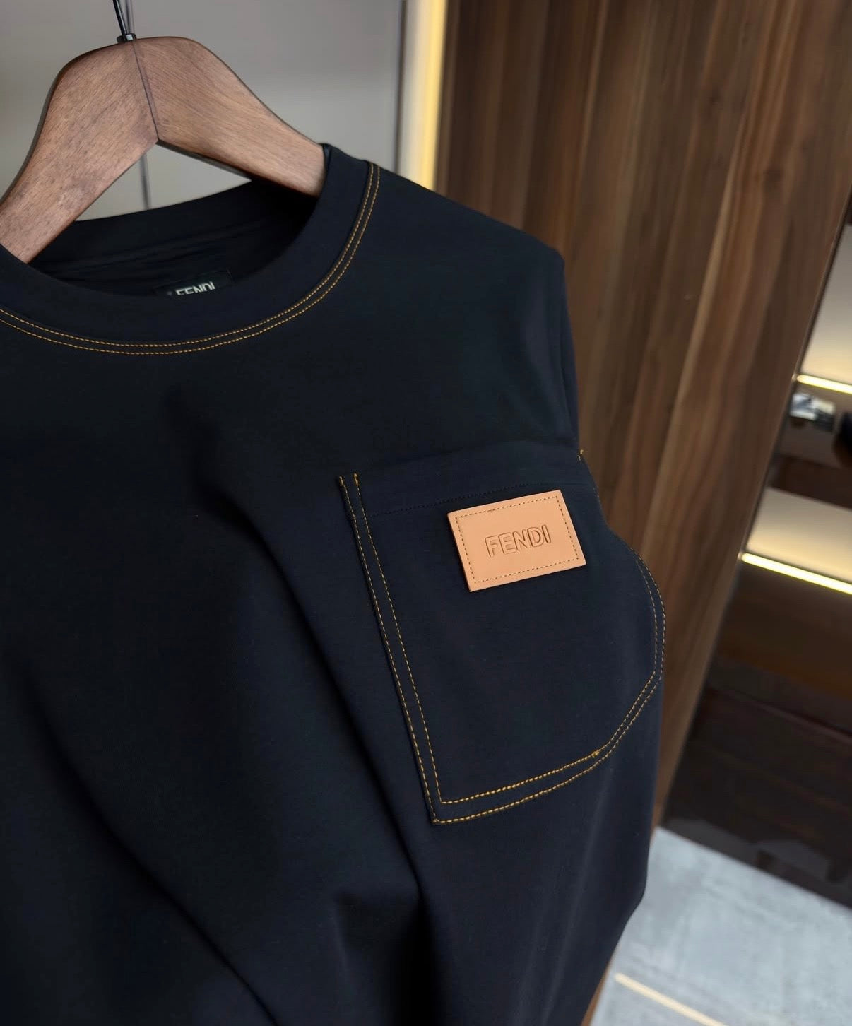 Fendi black Contrast Stitch Pocket T-Shirt – Premium Cotton Crew Neck