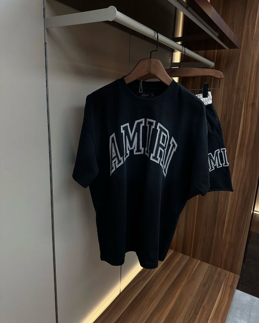 Amiri Collegiate Logo Black Shorts & T-Shirt Set