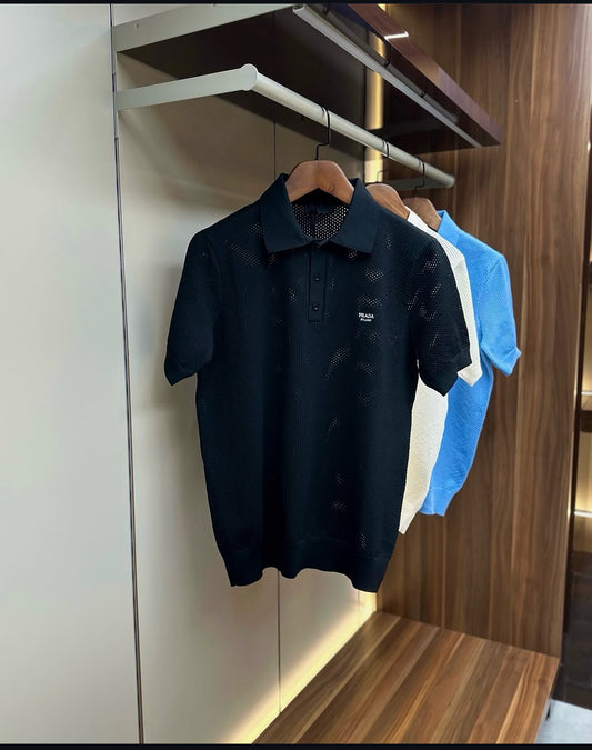Prada Classic Black Cotton Polo Shirt