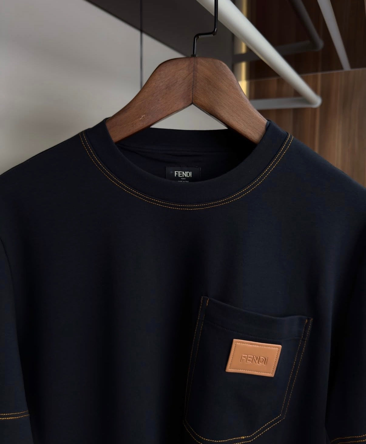 Fendi black Contrast Stitch Pocket T-Shirt – Premium Cotton Crew Neck