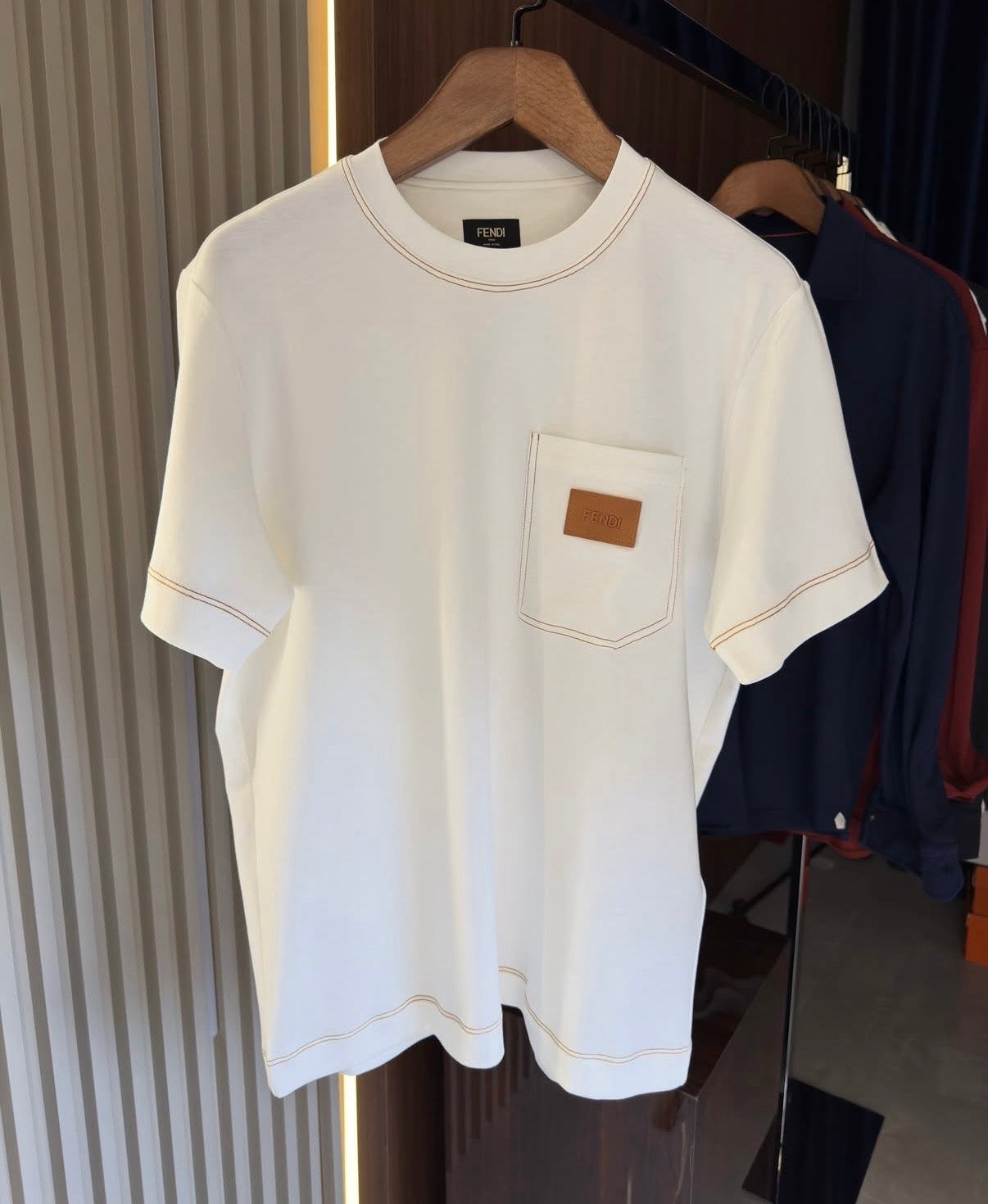 Fendi White Contrast Stitch Pocket T-Shirt – Premium Cotton Crew Neck