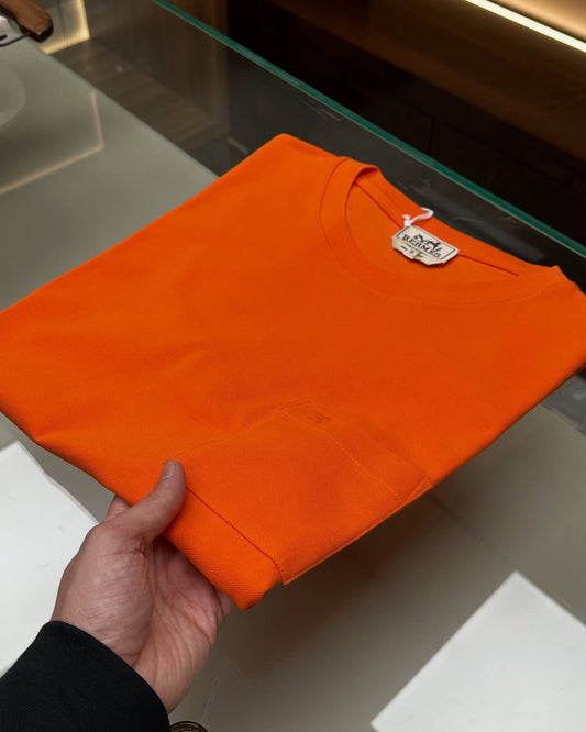 Hermès Orange Cotton T-Shirt with Sleeve Pocket & Embroidered “H”