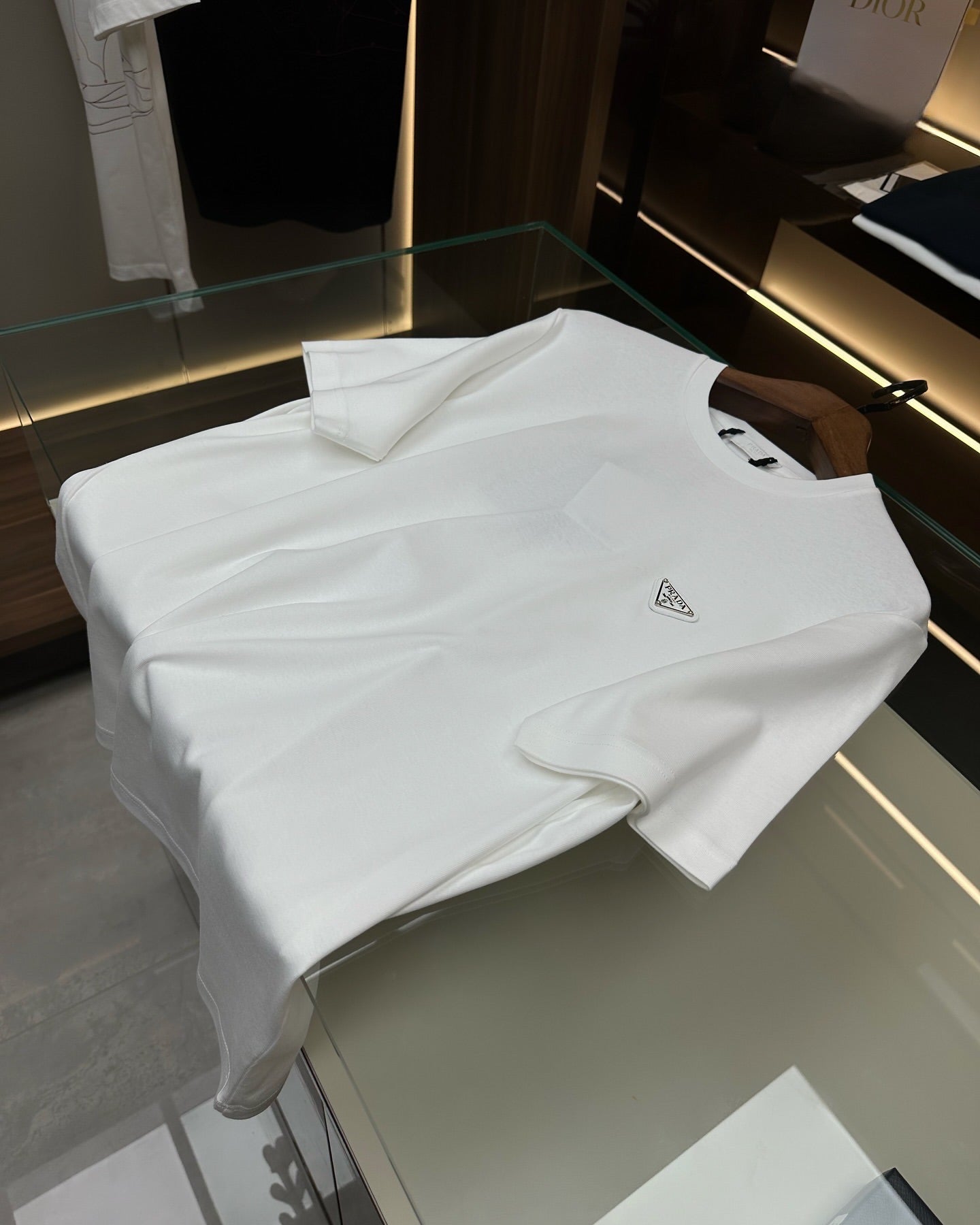 Prada White Cotton T-Shirt with Enamel Triangle Logo