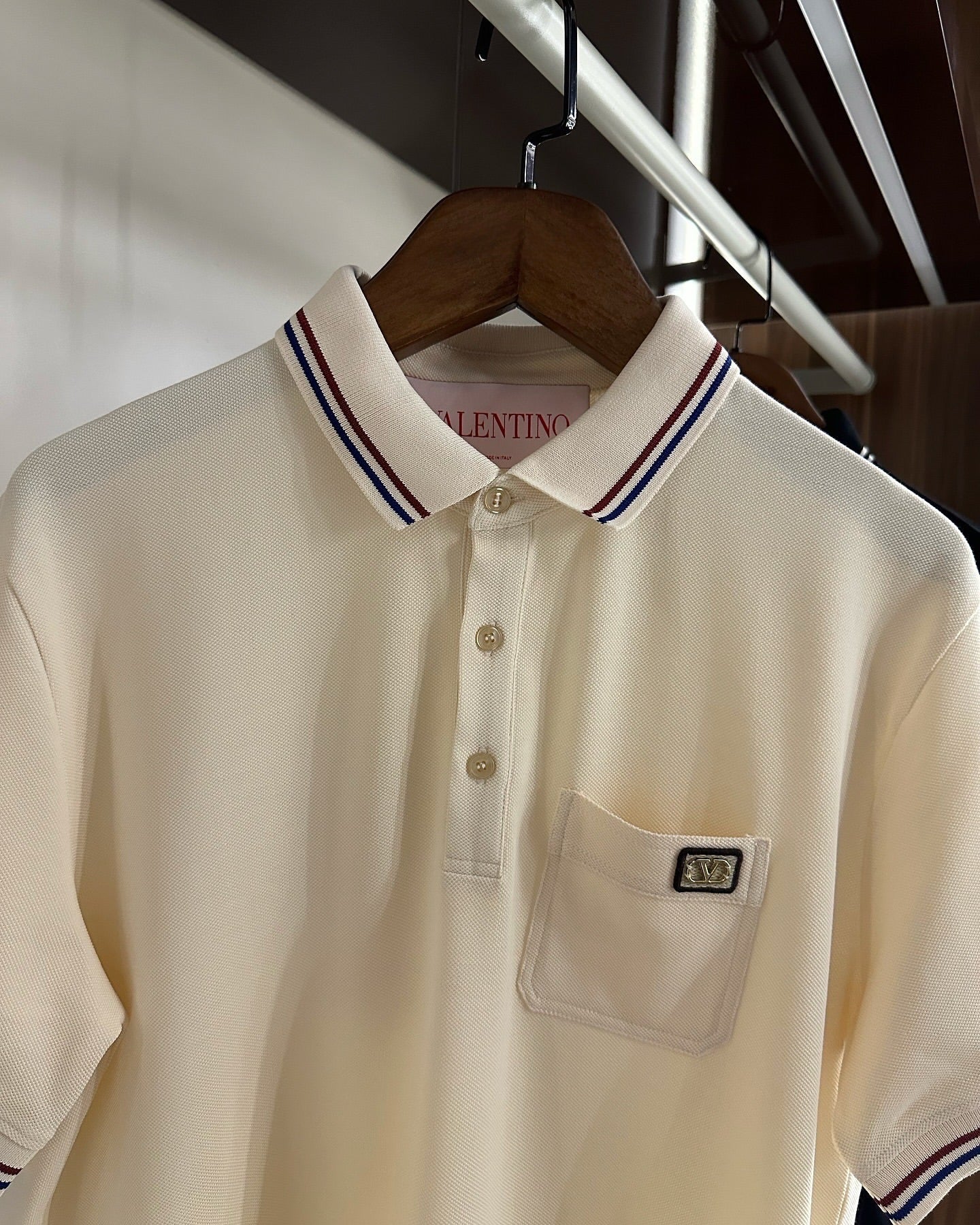 Valentino BeigePolo Shirt with Contrast Collar Trim