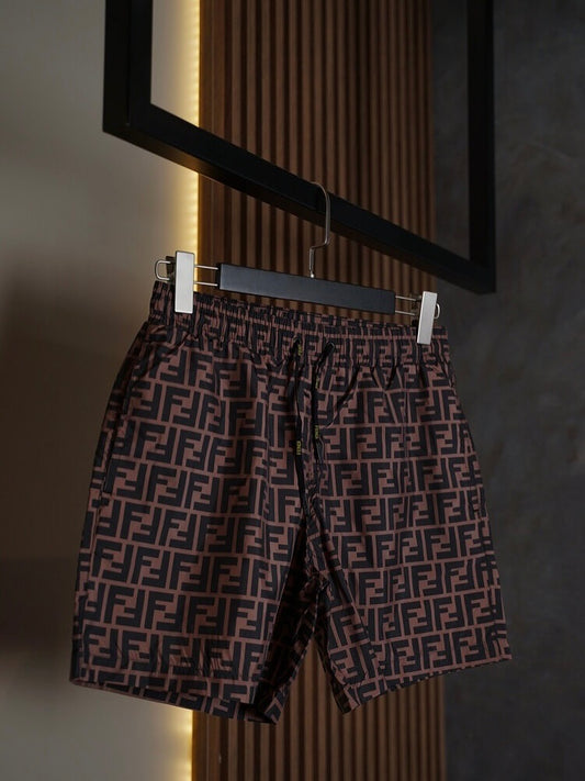 Fendi FF Logo Swim Shorts – Chocolate & Black Monogram