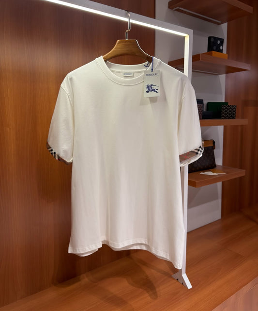 2-Burberry Check Trim White Cotton T-Shirt Luxury Edition - CBLACK