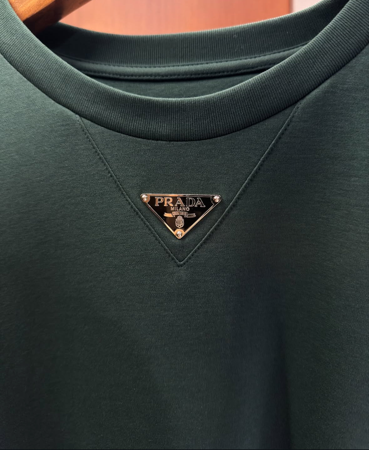 Prada Triangle Logo Mercerized T-Shirt – Dark Green