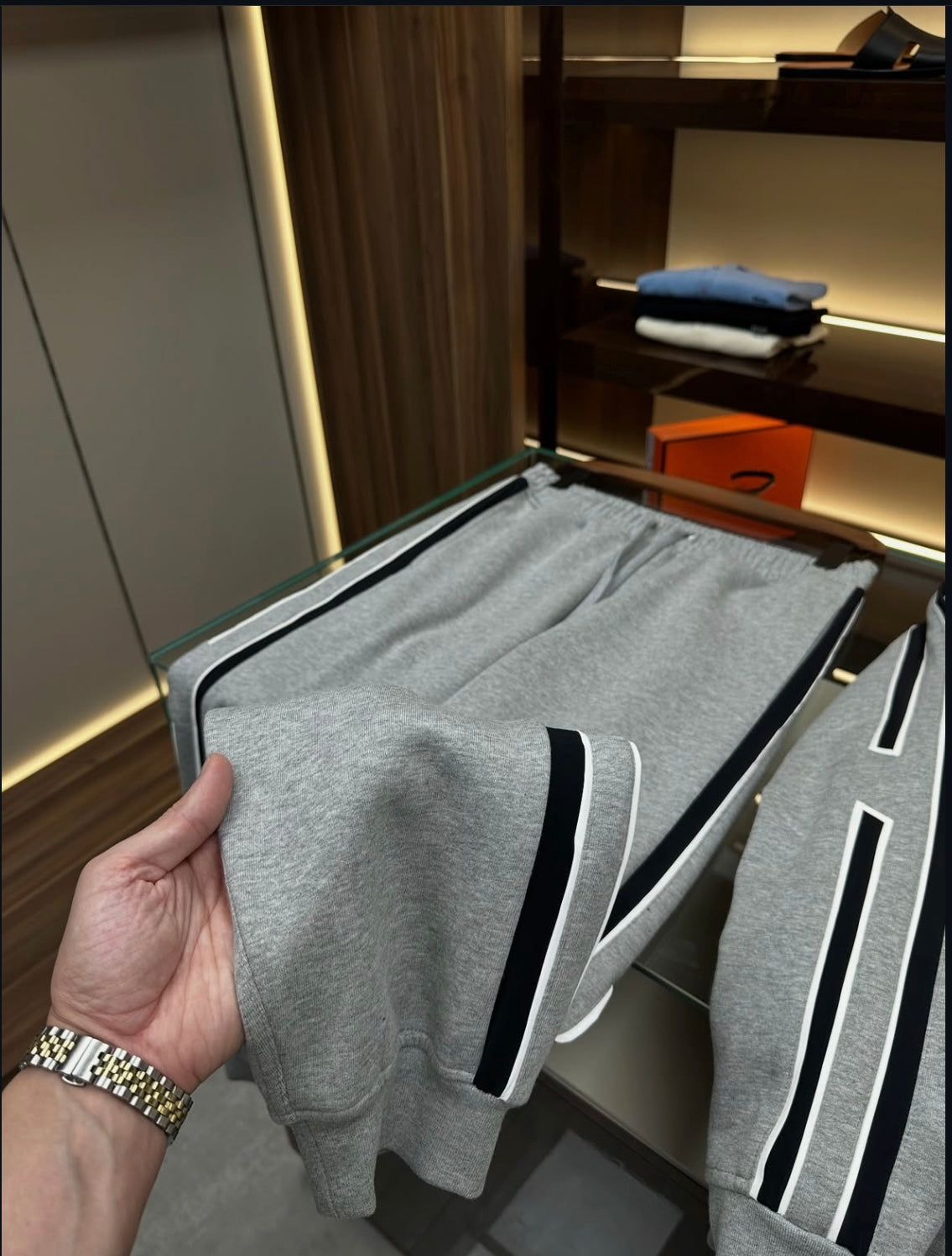 Hermes Sport Stripe Zip Hoodie – Grey - CBLACK