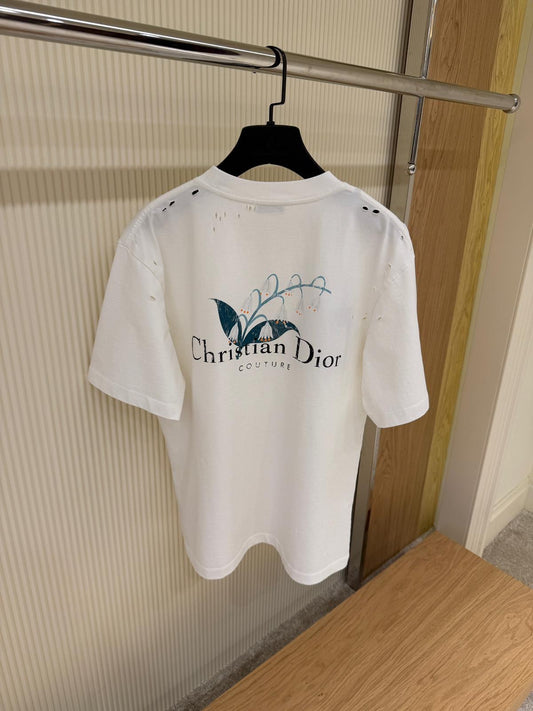 Christian Dior Couture Distressed Lily of the Valley T-Shirt - White