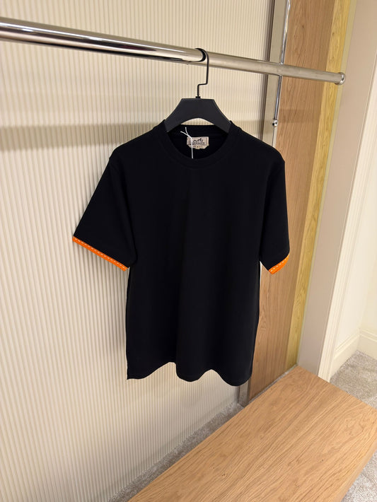 Hermès Black T-Shirt with Orange Signature Trim
