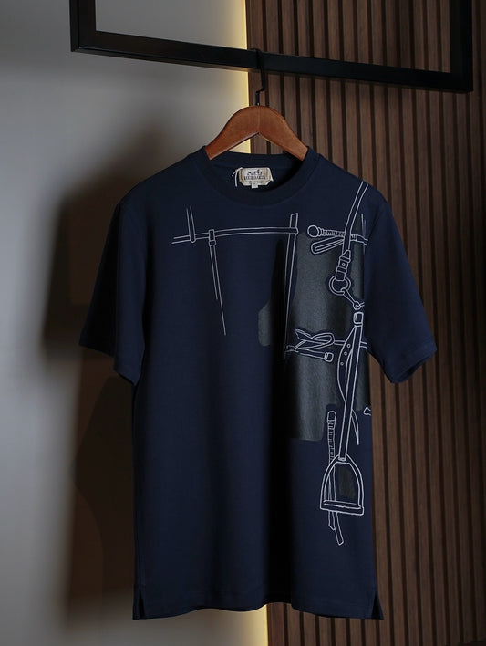 Hermès Navy Equestrian Print T-Shirt