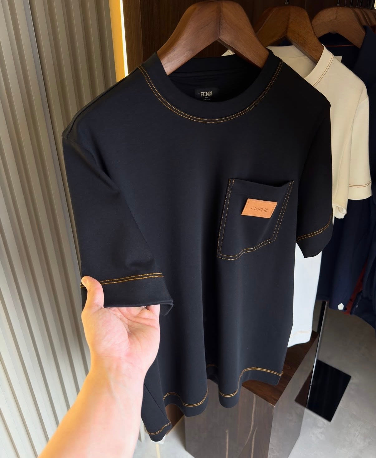 Fendi black Contrast Stitch Pocket T-Shirt – Premium Cotton Crew Neck