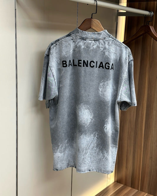 Balenciaga Distressed Logo T-Shirt in Washed Grey