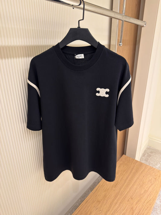 Celine White Cotton T-Shirt with Embroidered Triomphe Logo