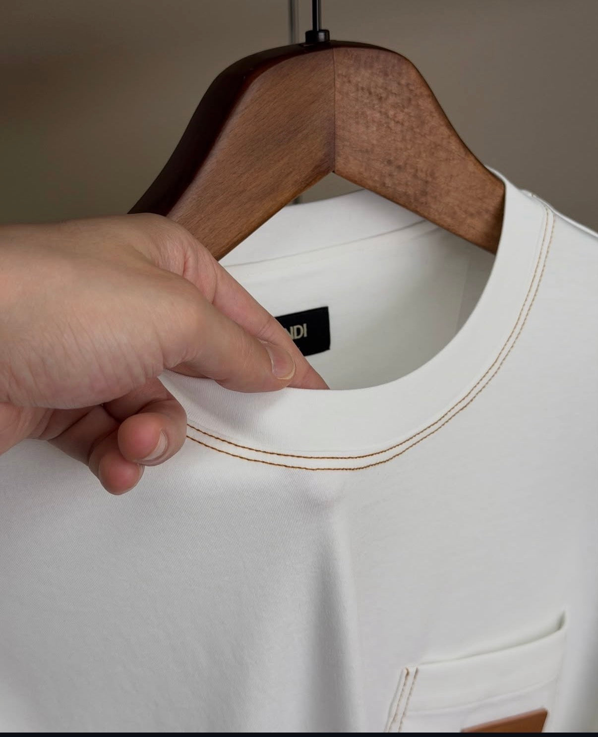 Fendi White Contrast Stitch Pocket T-Shirt – Premium Cotton Crew Neck