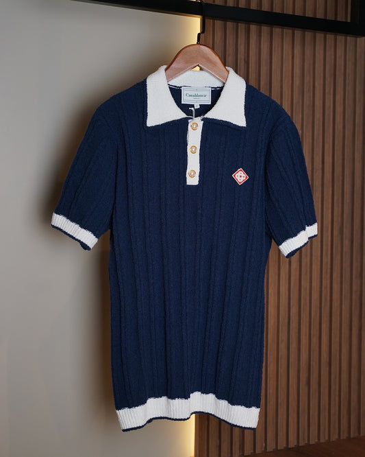 Casablanca Knitted Polo – Navy & Ivory Elegance
