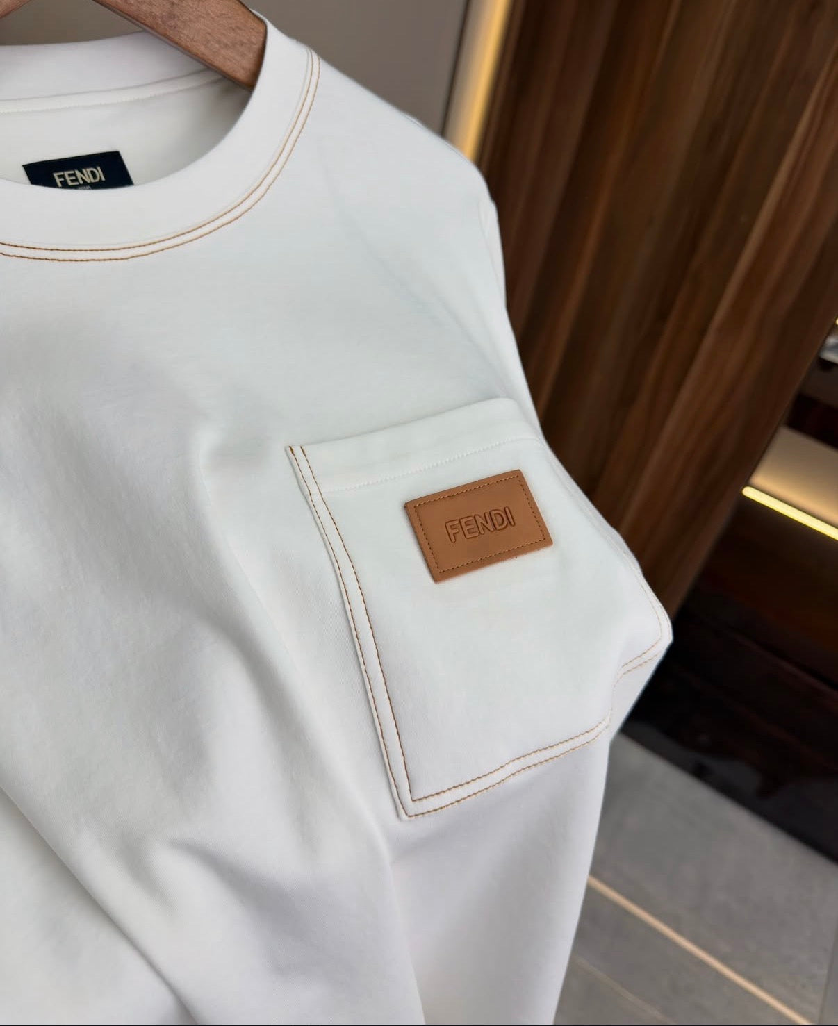 Fendi White Contrast Stitch Pocket T-Shirt – Premium Cotton Crew Neck