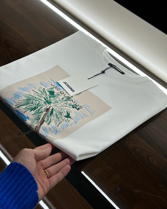 Jacquemus “Le Papier” Palm Tree Graphic T-Shirt White (Oversize)