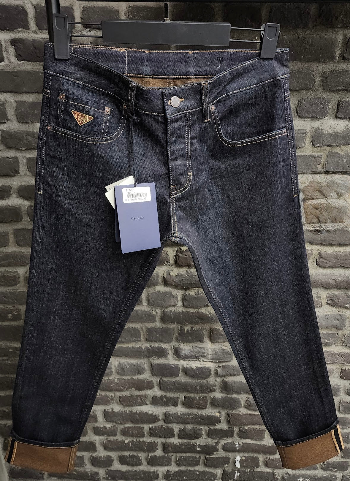 Dark Denim Jeans Prada with Cuffed Hem