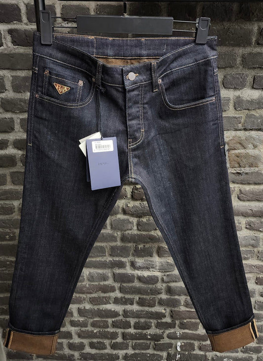 Dark Denim Jeans Prada with Cuffed Hem