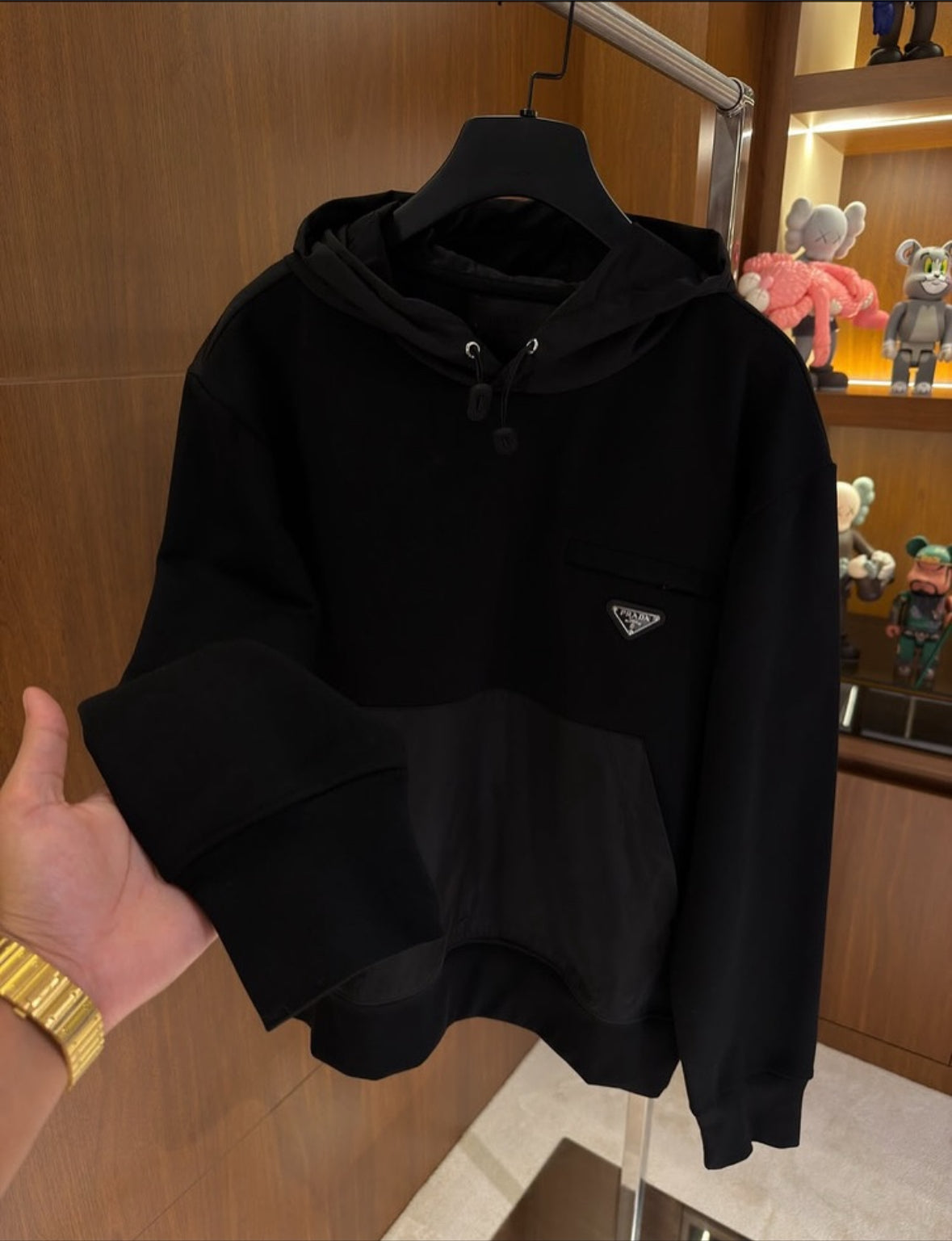 Prada Cotton Fleece and Re-Nylon Hoodie.