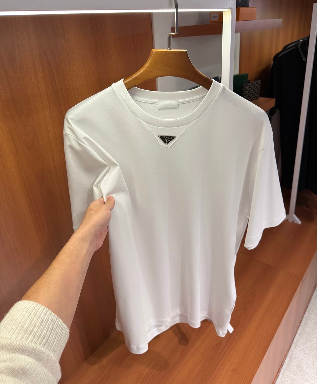 Prada Triangle Logo Mercerized T-Shirt – White