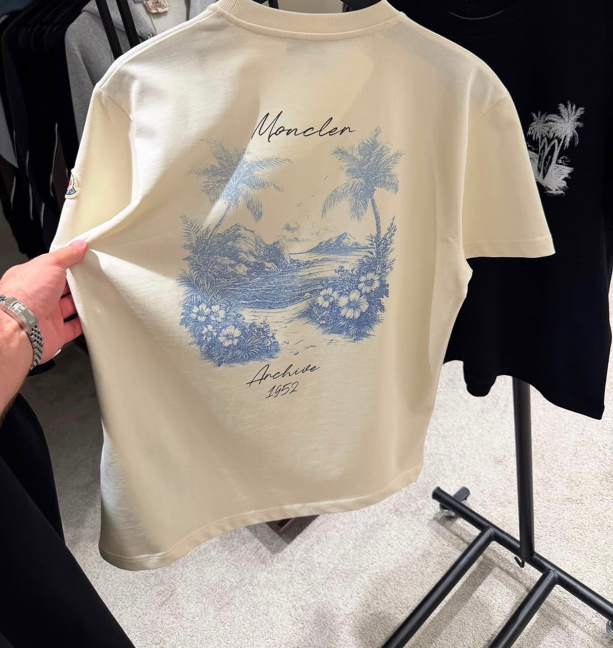 Moncler Archive 1952 Palm Print Ivory T-Shirt