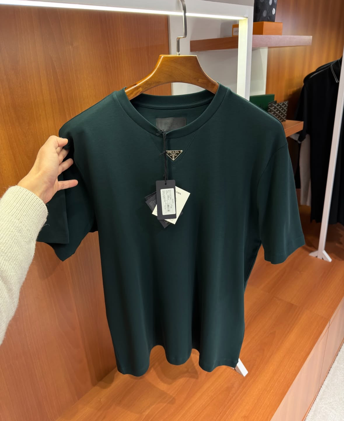 Prada Triangle Logo Mercerized T-Shirt – Dark Green