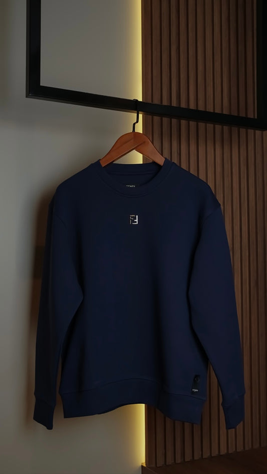 Navy Blue Minimalist Sweatshirt on Wooden Hanger - CBLACK
