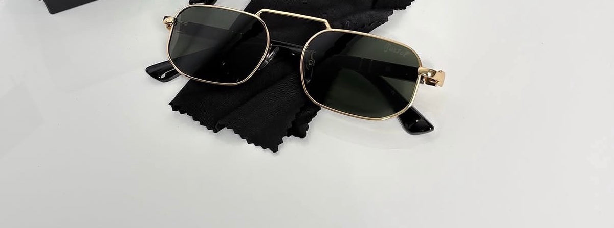 Persol Rectangular Sunglasses Olive Green & Gold