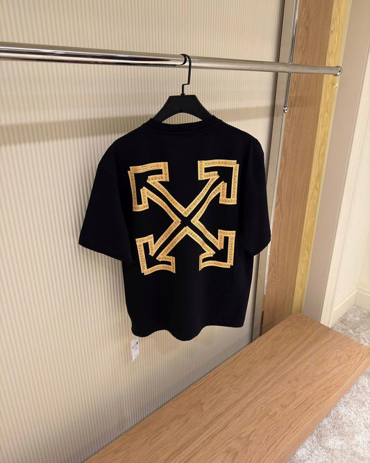 Off-White™ Black T-Shirt with Gold Arrow Graphic (Oversize)