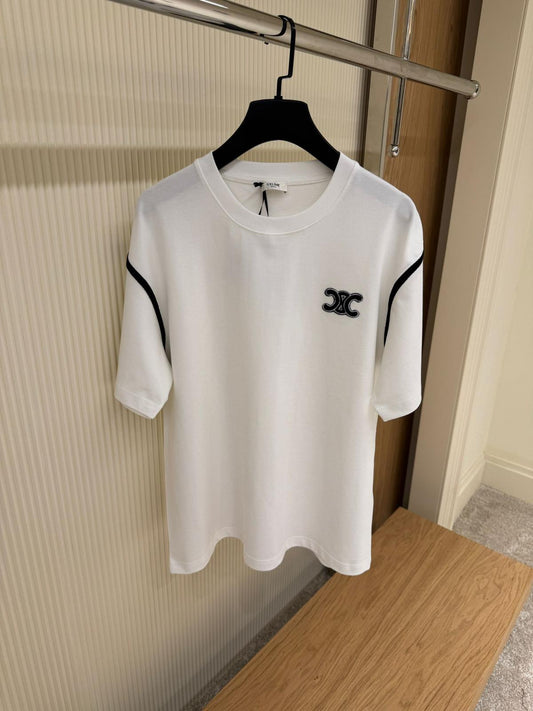 Celine White Cotton T-Shirt with Embroidered Triomphe Logo