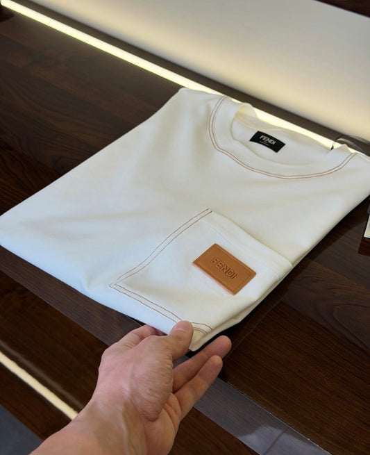 Fendi White Contrast Stitch Pocket T-Shirt – Premium Cotton Crew Neck