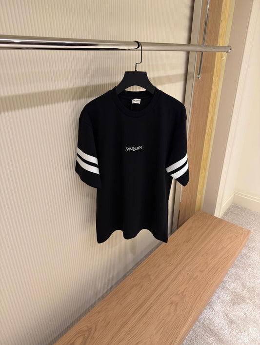 Saint Laurent black T-Shirt with Stripe Sleeve Detail