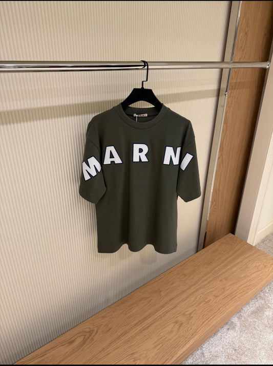 Marni Olive Green T-Shirt with Bold White Lettering