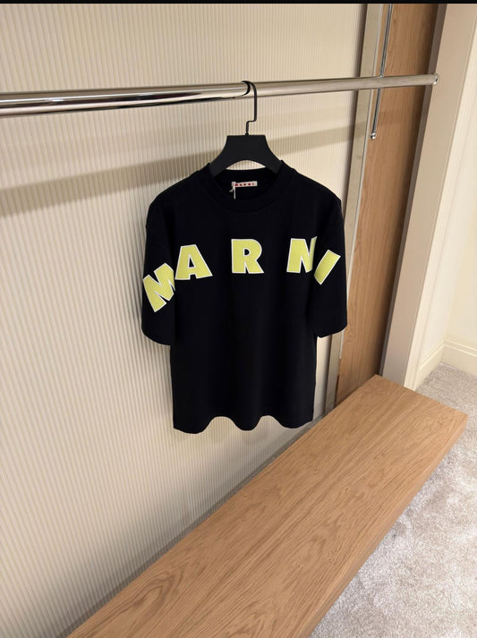 Marni Black T-Shirt with Bold Yellow Lettering