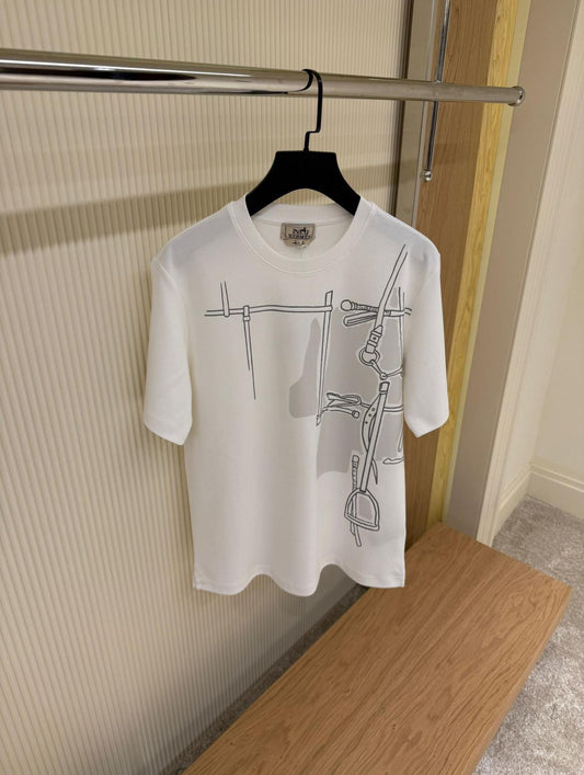 Hermès white T-Shirt with Equestrian-Inspired Graphic